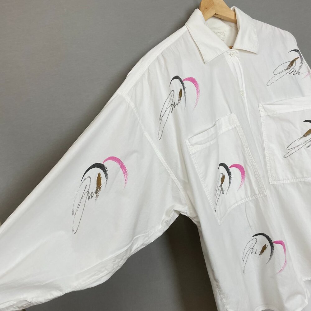 Vintage Artsy Shirt‎ Paint Splash Design Artist Bold Funky Women White Eclectic - Picture 7 of 16
